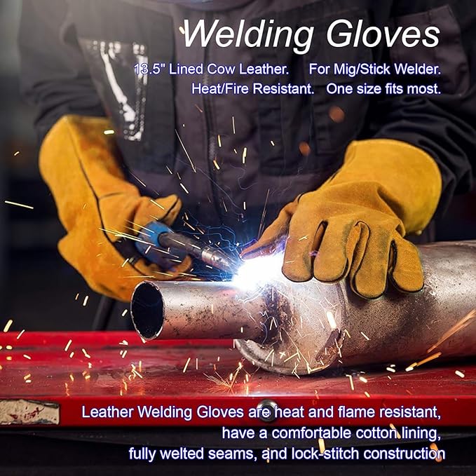 Welding Accessories,23pc,Chipping Hammer,Leather Welding Gloves 13.5",Soapstone Holder,16'x 1"Tape measures,50LB Welding Magnet,Triple Flint Torch Striker,Torch Cleaner,Wire Brush