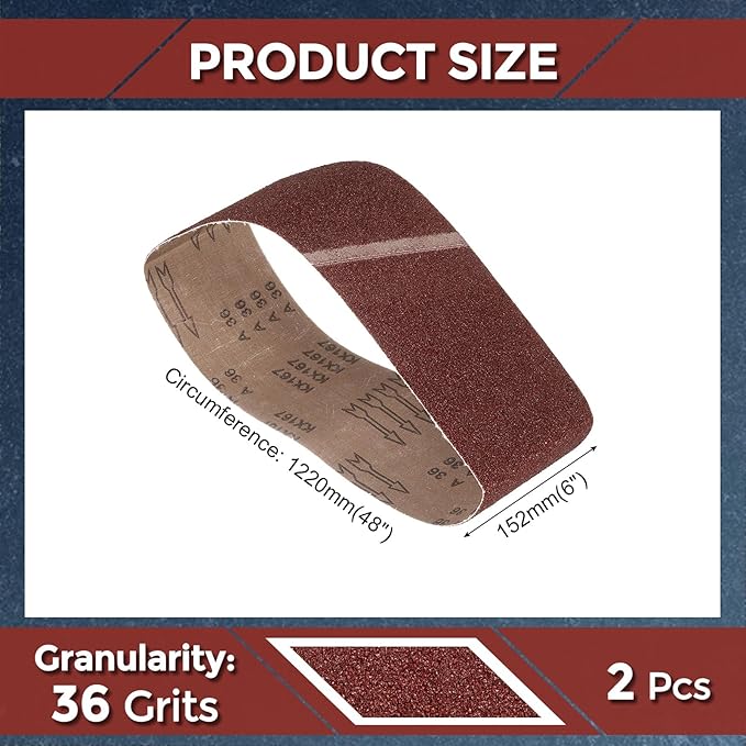 2 Pcs Sanding Belts 6 x 48 Inch 36 Grit Aluminum Oxide Abrasive Sandpaper for Belt Sander Metal Grinding Wood Working Weld Rust Removal