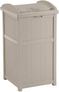 Suncast 2 Pack 15.75" x 16" x 31.6" Trash Hideaway 33 Gallon Resin Outdoor Commercial Garbage Container with Lid for Backyard, Deck, or Patio in Taupe