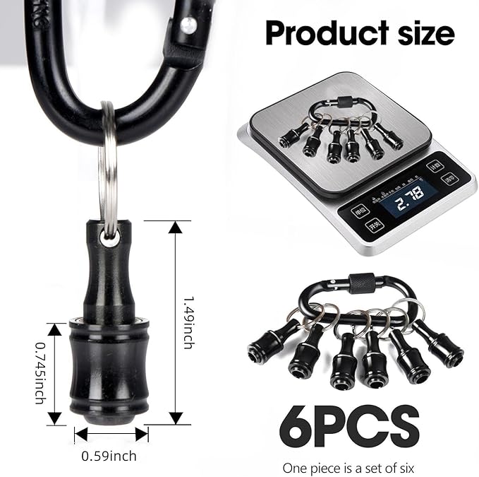 Bit Holder 1/4 inch Hex Shank Screwdriver Bits Holder Extension Bar Keychain Screw Adapter Drill Change Hand-held Screwdrivers Drill Bits Holder Portable (Black)
