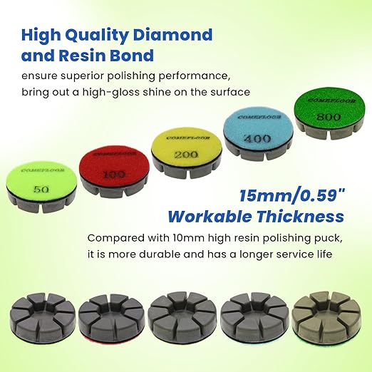 Diamond Floor Polishing Pucks for Terrazzo, Marble, Granite, Concrete Floor, 3 Inch 15mm Resin Bond Hook and Loop Polishing Pad, 100#, 3PCS