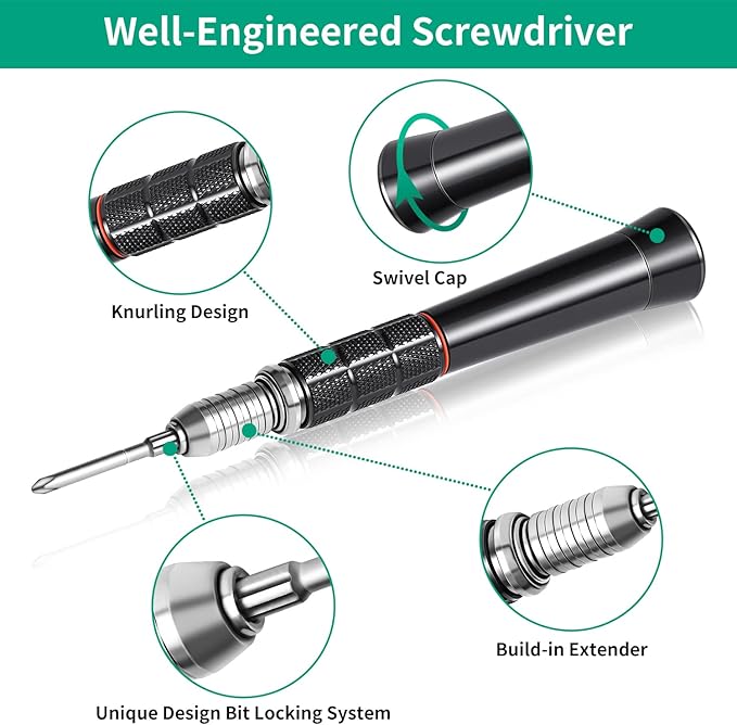 Precision Screwdriver Set,Premium Ergonomic Screwdriver with 55 High Strength Magnetic Screw Driver Bits for Computer Watches Jewelers and other Small Electronics Repair.