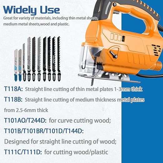 52PCS T Shank Jigsaw Blades Set,BeQell HCS/HSS Jig Saw Blades for Wood, Plastic and Metal Cutting(T118A,T118B,T101AO,T101B,T101BR,T101D,T111C,T11D,T144D,T244D)