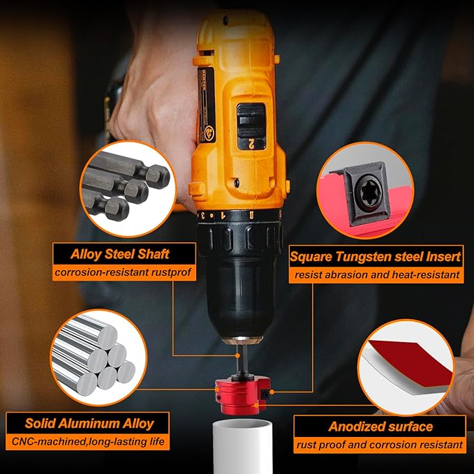 Double-Blade PVC Pipe Reamer Kit (1/2" to 4") 8PCS into Standard 1/2" Drills - Fits PVC, SCH40, ABS, CPVC