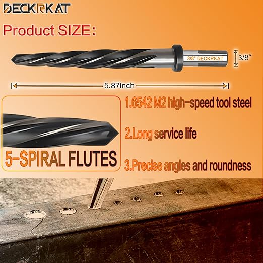 3/8" Reamer Drill Bit for Metal, M2 HSS Taper Reamer for Steel, Alloy, Wood, Plastic to Align, Enlarge Holes – 5-Spiral Flutes,3/8" Non-Slip Shank, 10mm Car Reamer, Bridge Construction Reamer