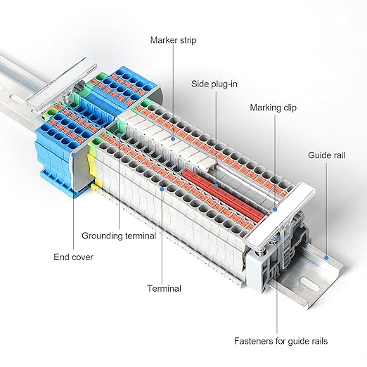100Pcs PT2.5 Push-in Terminal Blocks, 2.5mm²Cable, DIN Rail Mounted Terminal Block, 800 V 32 A, Wire Spring Connection Push in Conductors Wire Connector, CE