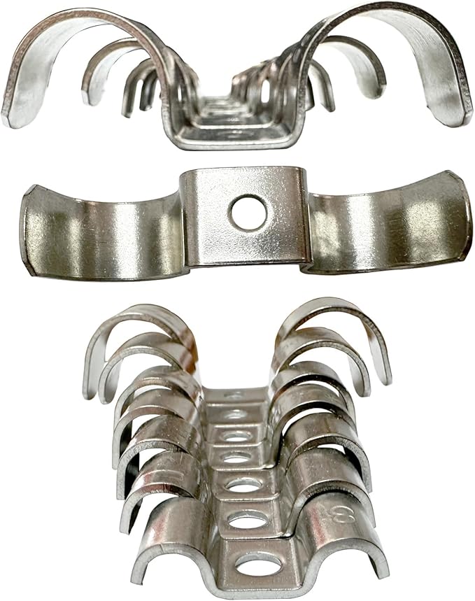 6pcs 14mm(5/9 inch) Double Line Clamp Heavy Duty 1 Hole Conduit Strap 304 Stainless Steel M-Type Pipe Strap For Wire Pipe Cord Installation