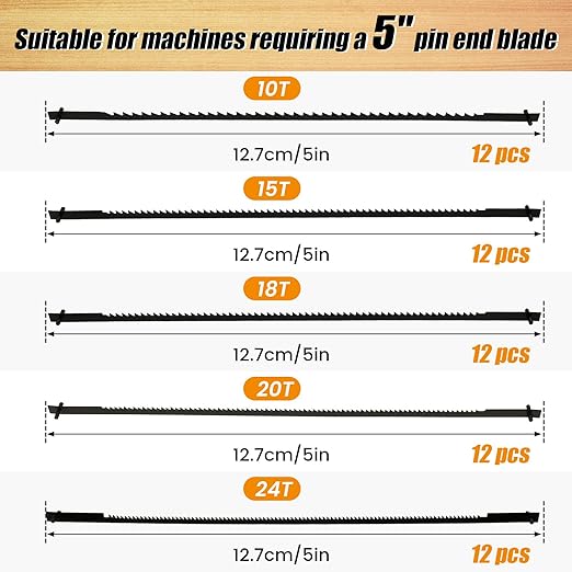 60Pcs 5-Inch Scroll Saw Blade Pin End Replacement for Wen 3921 3923, Dremel, Craftsman, Penn State, Delta, Ryobi and All 15in.and 16in.Scroll Saw for Wood