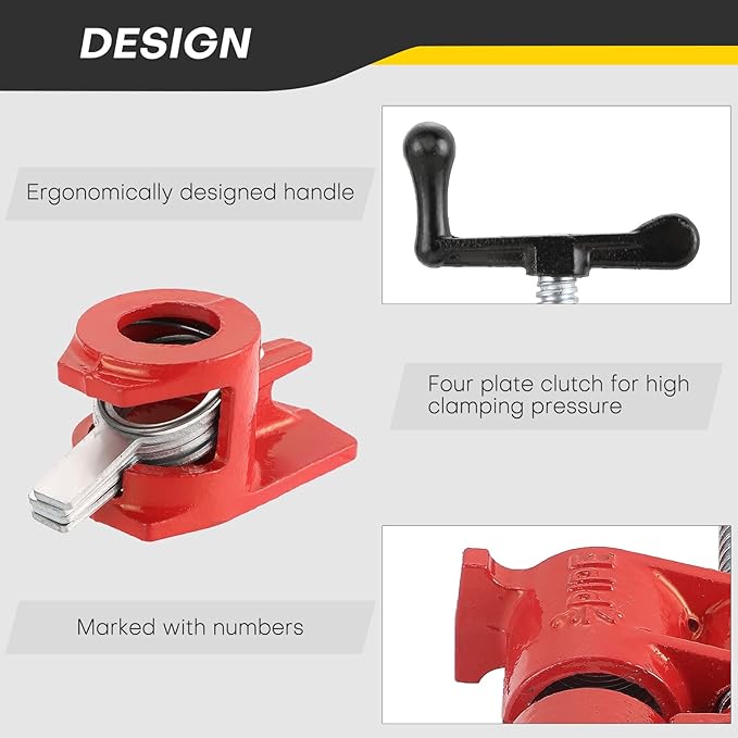 Wood Gluing Pipe Clamp Set | 3/4" Heavy Duty Woodworking Cast Iron Pipe Clamps Quick Release Pipe Wood Clamps (4 Pack, 3/4")