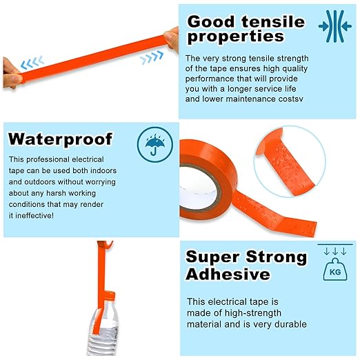 Romeda 9 Pack Electrical Tapes, Electrical Tape Water, Sun, and Oil Resistant, Electrical Tape is Suitable for Most Domestic, Commercial, and Industrial environments - Orange