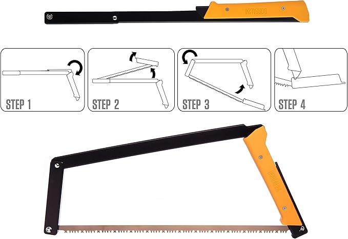 AGAWA - BOREAL24 Backwoods KIT - 24 Inch Folding Bow Saw, Premium Leather Sheath, Additional Aggressive Blade (Black Frame - Yellow Handle)