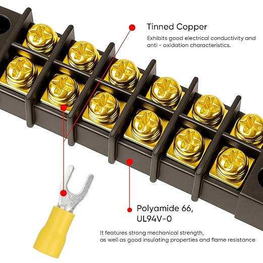 Terminal Block 2 Wrapped 3 Circuits 30A 450v Double-Row Screw terminals and 12 Pieces Connectors