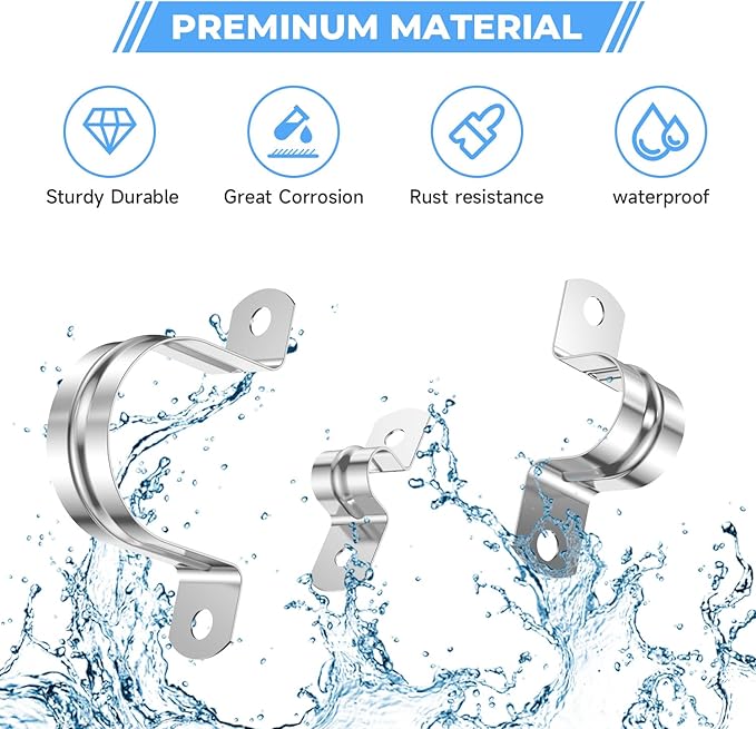 24Pcs 1 3/16 Inch (30mm) 304 Stainless Steel Conduit Clamps, U-Tube Strap Pipe Clamp 2 Hole Strap U Bracket Rigid Pipe Metal Conduit Strap Tension Clips U-tube Clamp