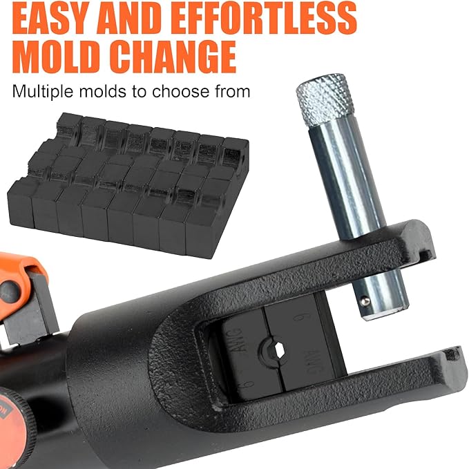 HZLZRZ Hydraulic Crimping Tool 12 Tons, Range 8AWG-4/0AWG(250MCM), Hydraulic Cable Lug Crimper with Standard US 9 Pairs of Dies for Wire Battery Cable Terminal Crimping Tool