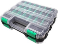 Double Side Tool Box Organizer, Hardware Storage Box, Portable Small Parts Organizer with Removable Plastic Dividers for Screws, Nuts, Nails, Bolts, Green