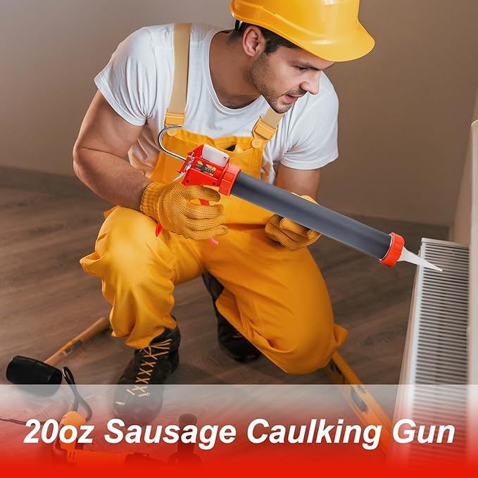 Sausage Caulking Gun Kit, 20 oz Sausage Foil Pack / 10 oz Cartridge Convertible, 30:1 Thrust Ratio Sausage Hand Caulk Guns, Silicone Gun for Sausage Sealants, Equipped with Sealant Finishing Tools.