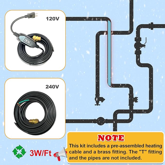 MAXKOSKO In Line Self Regulating Heating System, CSA Certified, Can be Used in Both Plastic and Metallic Pipes, In Pipe Freeze Protection Heating Cable, 40Ft 120V