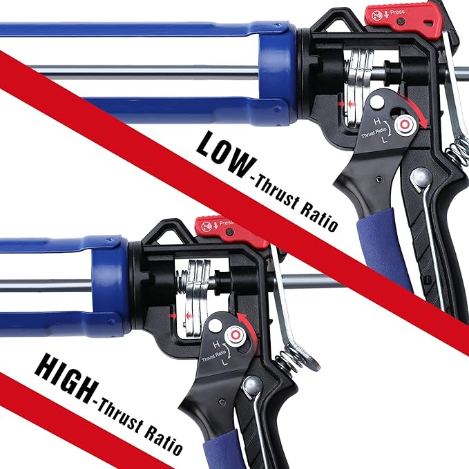 WORKPRO Caulking Gun, Adjustable Hand Caulk gun, Less-dripping Regulating, Sealant Silicone Gun with Comfort Grip, 9:1 & 18:1 Thrust Ratio, Smooth Round Rod for 10oz Caulk tubes