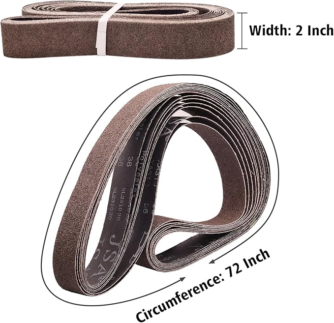 2 x 72 Inch Sanding Belts, 60/80/120/240/400/600 Grit Aluminum Oxide Metal Sanding Belts Assortment, 2x72 Grinding Belts for Knife Sharpening Metal Working, 6 Pack(2x72in)