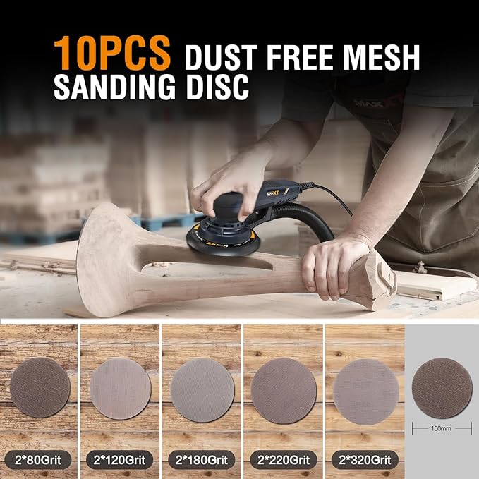 MAXXT Electric 5mm Random Orbital Sander with Tool Case, Variable Speed Palm Sander with Brushless Motor, 5&6Inch Sanding Pads, Sanders for Woodworking, Primary Wood and Panel Processing