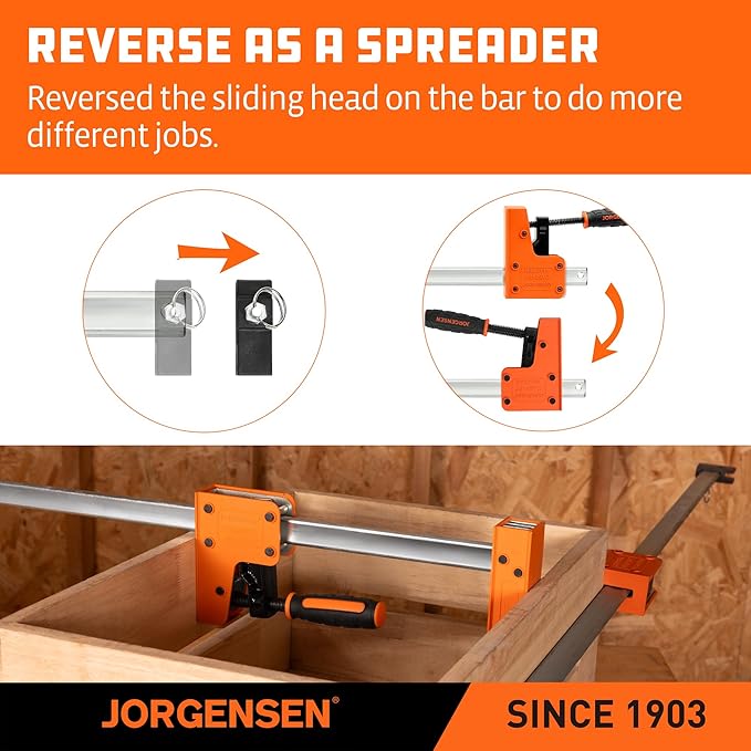 JORGENSEN 36-inch Bar Clamps, 90°Cabinet Master Parallel Jaw Bar Clamp Set, 2-pack