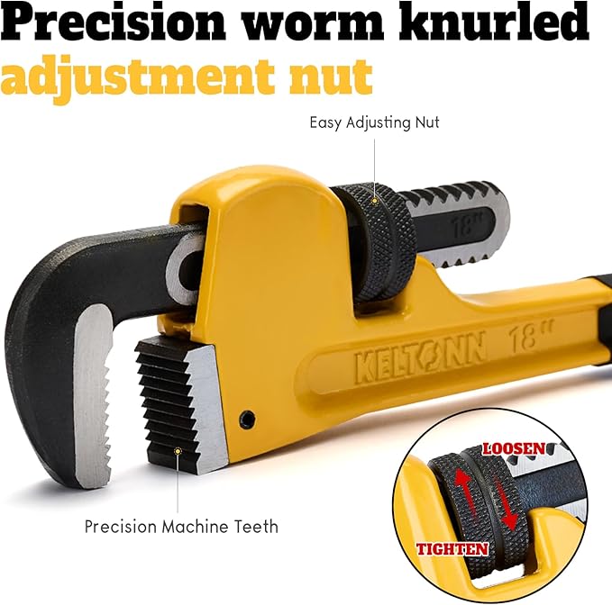 18 Inch Heavy Duty Pipe Wrench, Forged Steel Adjustable Plumbing Tool with Non-Slip Serrated Jaw, Built for Larger Pipes & Maintenance Tasks