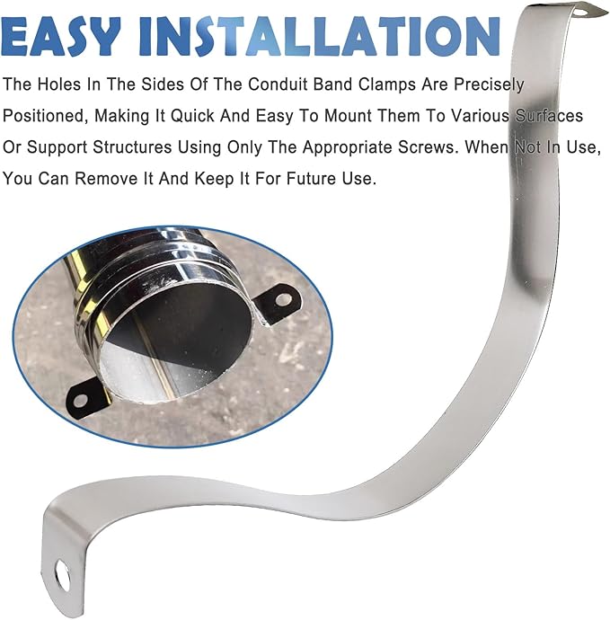 NGe 8inch Rigid Pipe Strap Clamp-Two Hole Strap-U Bracket Tube Clip-Stainless Steel Heavy Duty Pipe Fasten Holder-Secures Conduit,2Pcs（255mm)