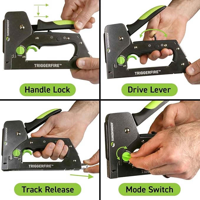 Surebonder TRIGGERFIRE Heavy Duty Narrow Crown Staple Gun with Trigger Mode - Upholstery, DIY, Wood - Uses Surebonder #4 or Arrow T50 Staples - Tool Only (5625)