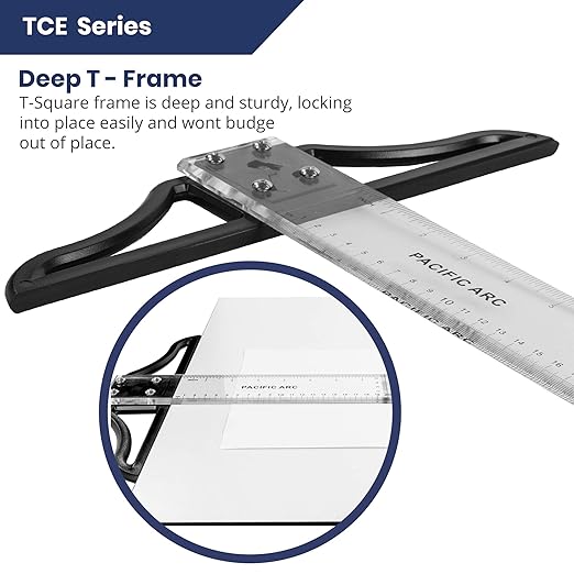 Pacific Arc 36 Inch T Square, Traditional Acrylic Graduated in Inch and Metric, Detachable Head