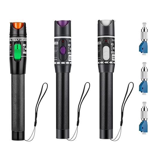 Moocci 3 Pcs Visual Fault Locator Fiber Optic Tester - VFL Fiber Optic Cable Tester Meter with FC to LC Adapter - Tools Kit for FC/SC/ST/LC Connector,Network Cable Test -Green Purple White