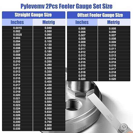 2Pcs High-Precision Feeler Gauge Set - 32-Blade Straight and 16-Blade Offset Filler Gauge, Dual Marked SAE & Metric Feeler Gauges for Valves, Spark Plug, Engine