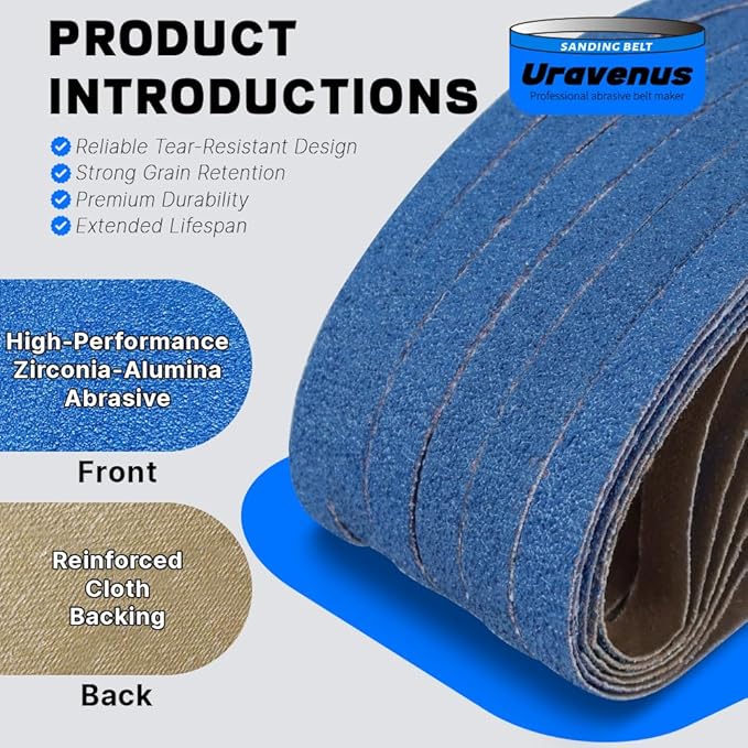 1/2 x 18 Inch Sanding Belts, 36 Pcs 80 Grit, Zirconia Sanding Belts for Medium-Fine Metal Polishing, Woodworking, Surface Refining