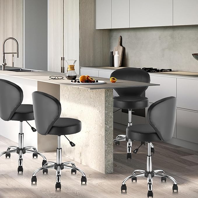 Set of 4 PVC Faux Leather Rolling Swivel Salon Stool Chair with Wheel Back Lumbar Support Seat Height 22 in Diameter 15 Inch Adjustable Hydraulic Chair for Office Massage Facial Spa 4 Pack