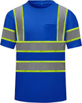High Visibility Shirts Quick Dry Safety T Shirts with Reflective Strips and Pocket Short Sleeve Mesh Hi Vis Construction Work Class 2 Shirt for Men/Women Blue,Medium