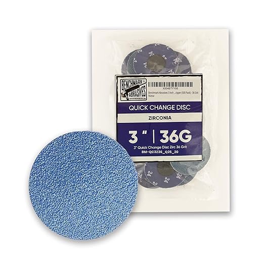 Benchmark Abrasives 3 Inch Sanding Discs Quick Change Zirconia Sanding Discs, Drill & Die Grinder Sanding Disc - Deburring Polishing Rust Remover for Metal Paint Stripper (500 Pack), 36 Grit