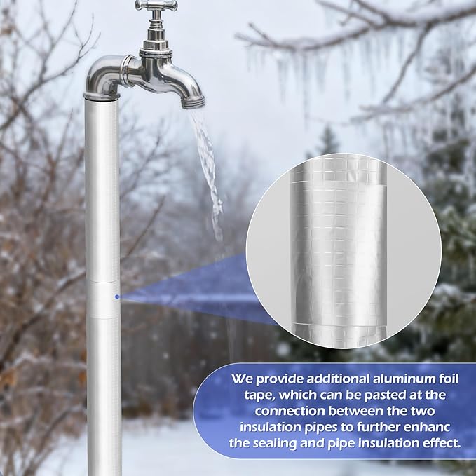 10 Pack Self-Adhesive Pipe Insulation Sleeve, Pre-Slit Foam Tube with Aluminum Foil Cover for Winter, Spigot, Sprinkler, Water Heater Pipes, Scratch-Proof and Non-Corrosive (Silver, 1.3 Ft x1Inch)
