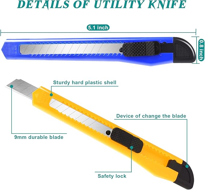 40 Pack Utility Knife Box Cutter Retractable, 9mm Snap-Off Box Cutters, Box Knife with Slide Lock, Lightweight Razor Knife Exacto Knife for Office, Home, Crafts, Hobby Use