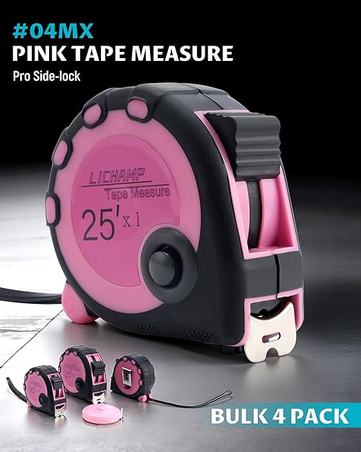 Lichamp Pink Tape Measure 4 Pack, with Soft Tape Measures, 10ft x 5/8in, 16ft x 3/4in, 25ft x 1in, 04MXPK