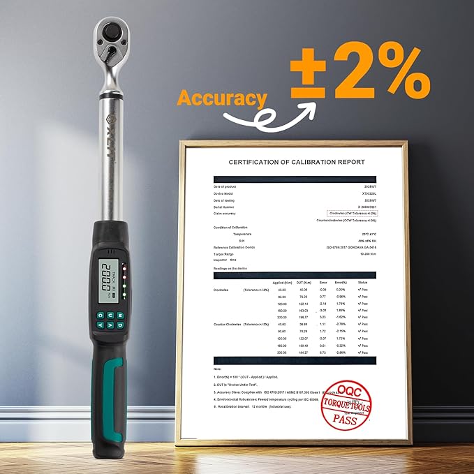 1/2" Drive Digital Torque Wrench with 10-200Nm (7.4-147ft-lb) Range, ±2% Calibrated Accuracy, Smart LED & Buzzer Duo-Alert, and Memory Function for Reliable Automotive, Car, and Truck Lug Nuts