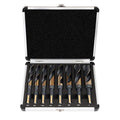 COMOWARE Reduced Shank Drill Bit Set, 8 Sizes from 9/16" to 1", HSS M2, Black & Gold Drill Bit with 3-Flat 1/2" Shank, 135° Split Point, Drills Bits for Metal/Plastic/Wood, with Storage case