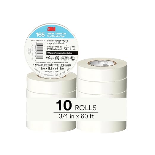 3M Temflex Multi-Purpose Vinyl Electrical Tape 165, White, 3/4 in x 60 ft (19 mm x 18 m), 10 Roll Pack