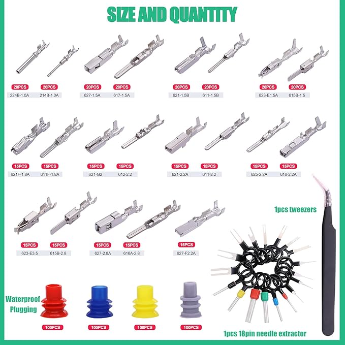 Twidec/755Pcs 21Type Car Electrical Wire Terminal 1/1.5/1.8/2.2/2.8/3.5mm Connector Pins Terminal Auto Electric Connector Non-Insulated Plug Removal Male Female Crimp Pins With Crimping Pliers