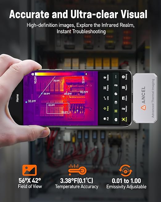 ANCEL IR101 Thermal Imaging Camera for Android (USB-C) Smartphones - 512x384 IR Resolution, 25Hz Frame Rate Infrared Camera, 0.24W Low-Power Accurate Thermal Imager for Home HVAC Plumbing Inspection