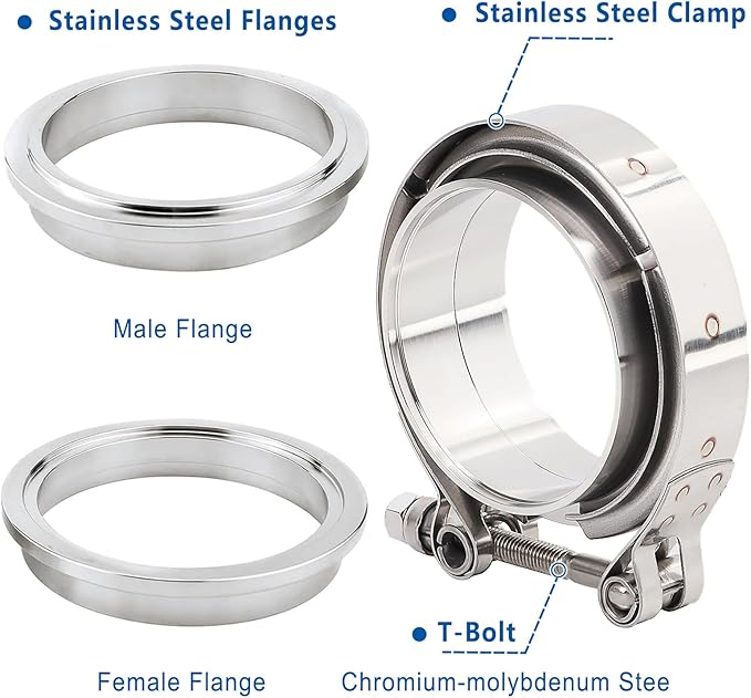 LokoCar 4.0 Inch V Band Clamp with Flange Male Female Stainless Steel 2Pcs