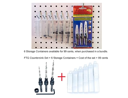FTG USA Adjustable Wood Countersink Drill Bit Set #6#8#10 with Tapered Drill Bit for Woodworking