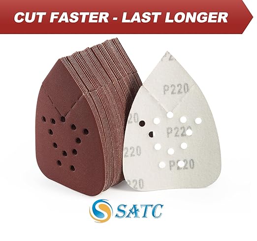S SATC Mouse Sander Sandpaper 50PCS Mouse Sanding Pads 12 Holes Hook and Loop Sandpaper 220 Grit Detail Palm Sand Paper