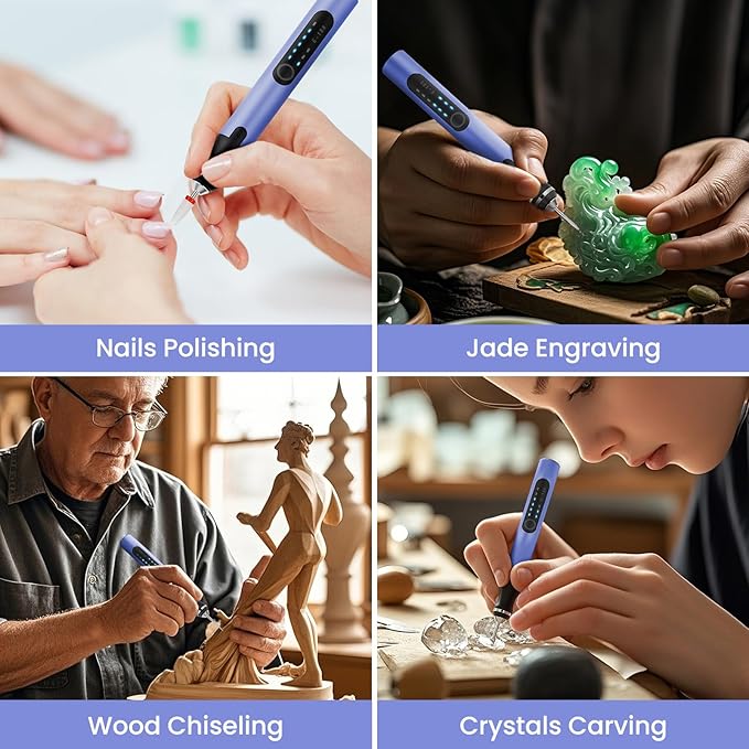 Electric Engraving Pen with 37 Bits, USB Rechargeable Cordless Etching Engraving Tool, Portable DIY Rotary Engraver for Jewelry Wood Glass Stone Carving (Purple)