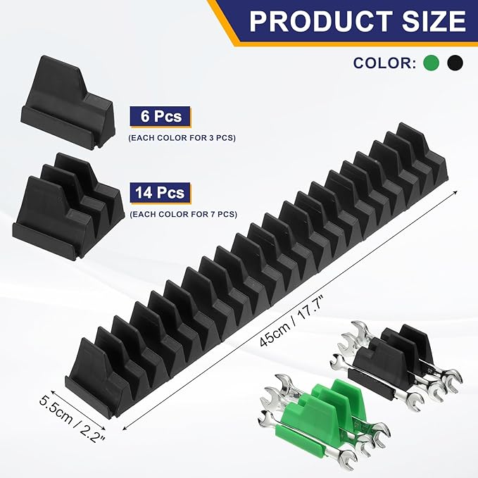 PATIKIL 46pcs Magnetic Wrench Organizer for Tool Box, Magnetic Modular Wrench Organizer Holder Toolbox Universally for 46 Tools Drawer Chest Ratcheting Offset Wrenches, Black Green