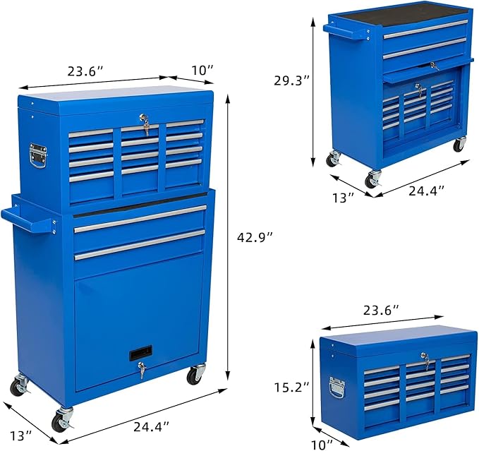 8-Drawer High Capacity Rolling Tool Chest - Wheeled Cabinet with Lockable Drawers - Combo Tool Box for Workshop & Mechanics Garage
