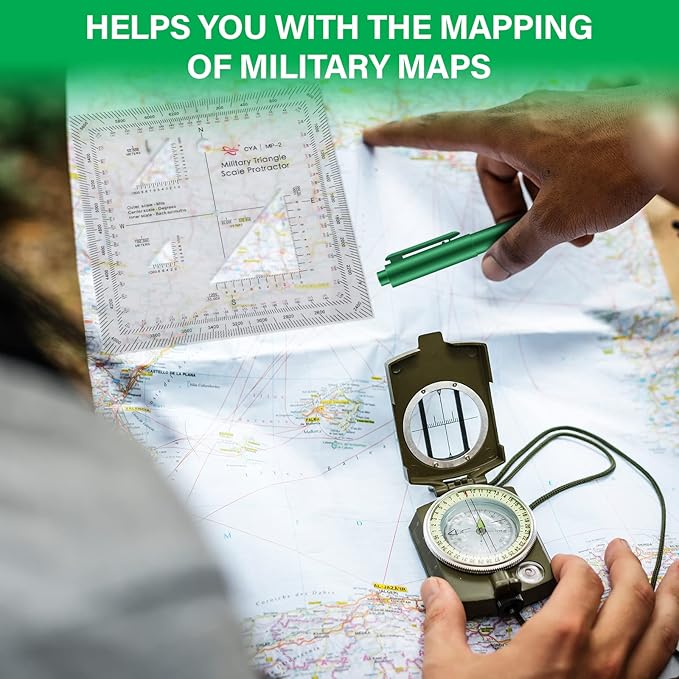 Oudain Military UTM/MGRS Coordinate Scale 7 Assorted Colors Military Map Markers Fine Point Pens Land Navigation Protractor and Map Reading and Grid Coordinate Reader Pairs with Compass